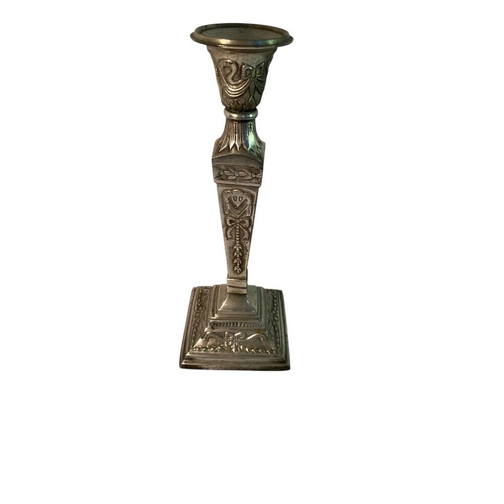 Vintage Ornate Silver-Plated Taper Candle Holder With Intricate Design double bo